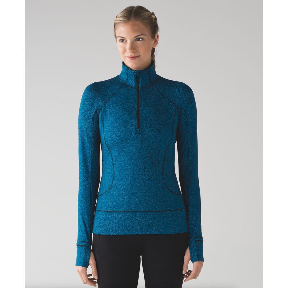 LULULEMON Rush Hour 1/2 Zip Running Luon Spray Jacquard Shocking Blue Black 3D10